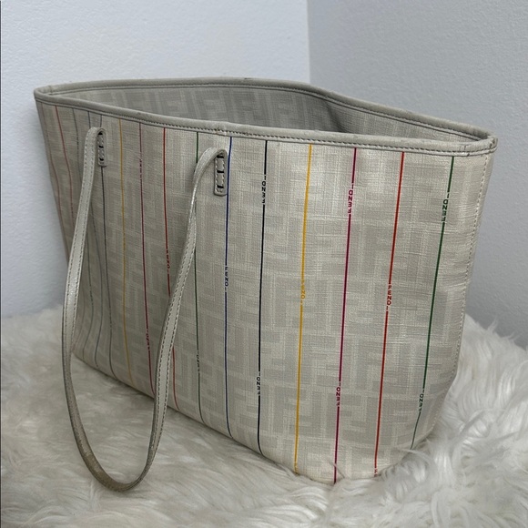 💯Authentic FENDI 
Zucca Spalmati Striped Large Roll Tote White Multicolor🍀 - Picture 14 of 15